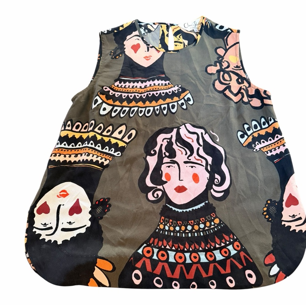 gorman Olive Multicolor Illustrated Faces Sleeveless Tunic - Picture 10 of 11